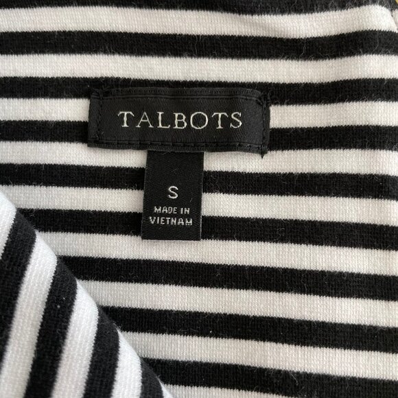 Talbots Slvless Striped Round Neck w Split V Cotton Modal Top Black & White Sz S - Picture 8 of 10